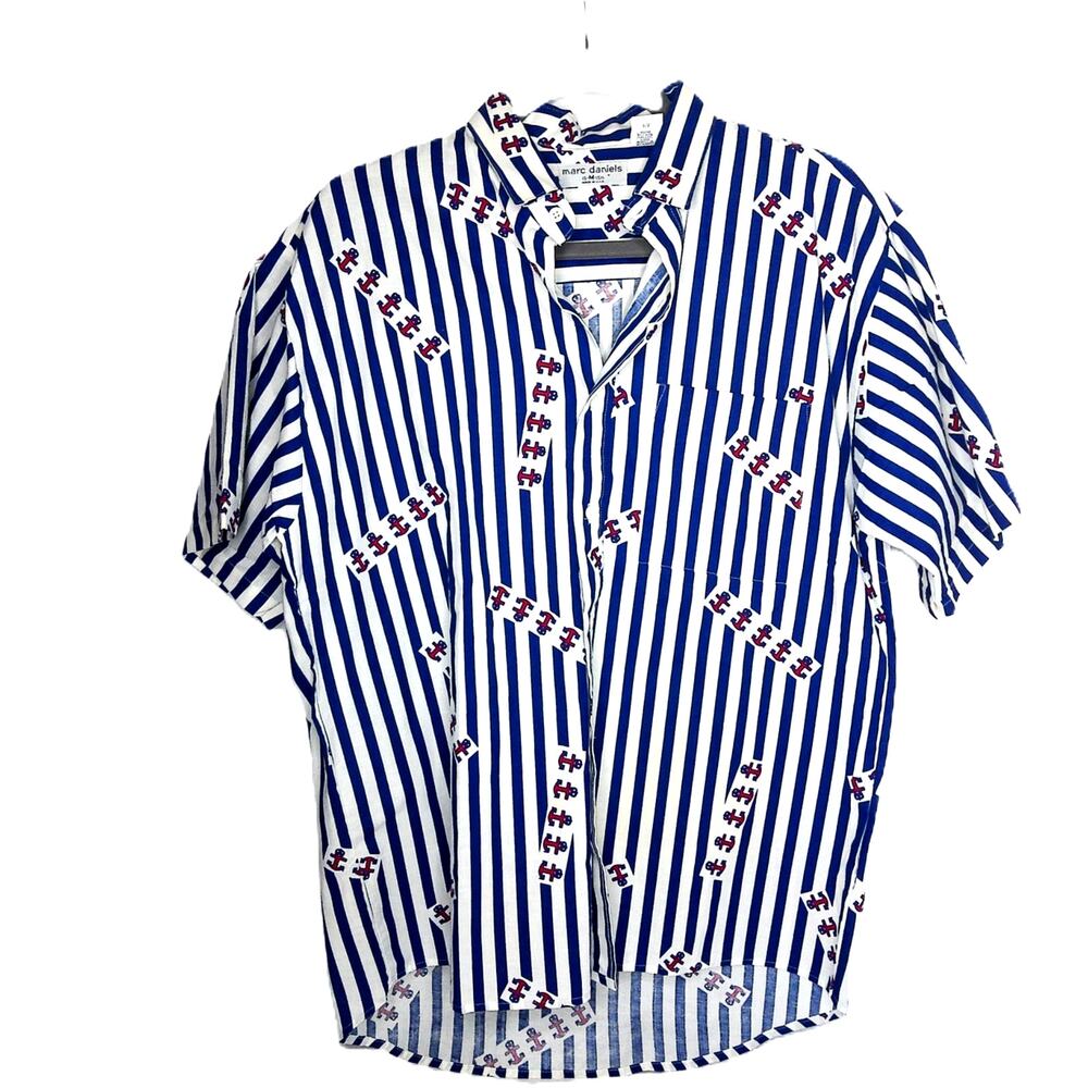 Vintage Marc Daniels Nautical Stripe Cotton Button Down Size 15.5 Medium